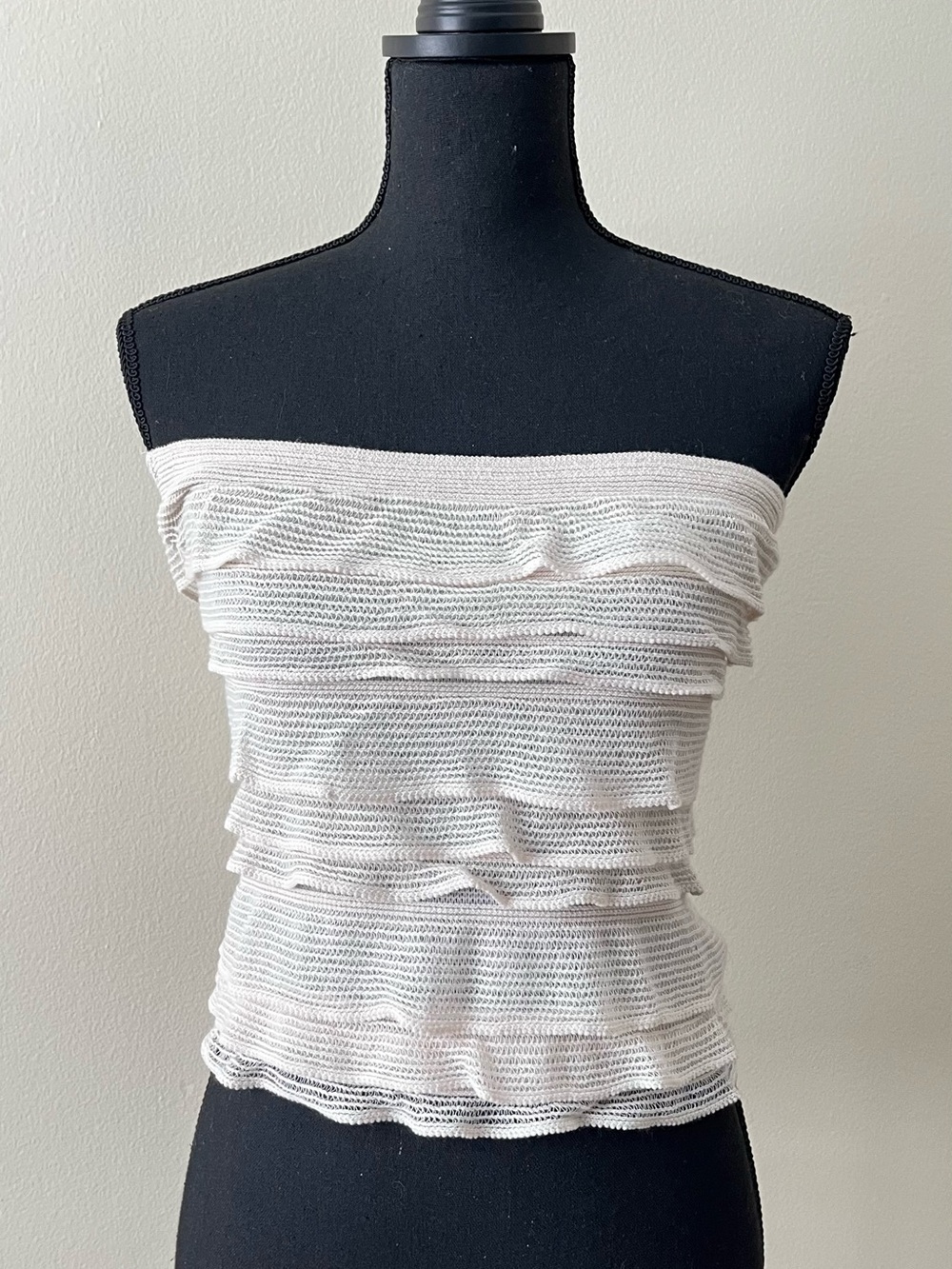 Anthropologie Cream Knit Strapless Ruffle Top